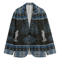 Tree Of Life And Howling Wolves Print Men's Cotton Blazer
