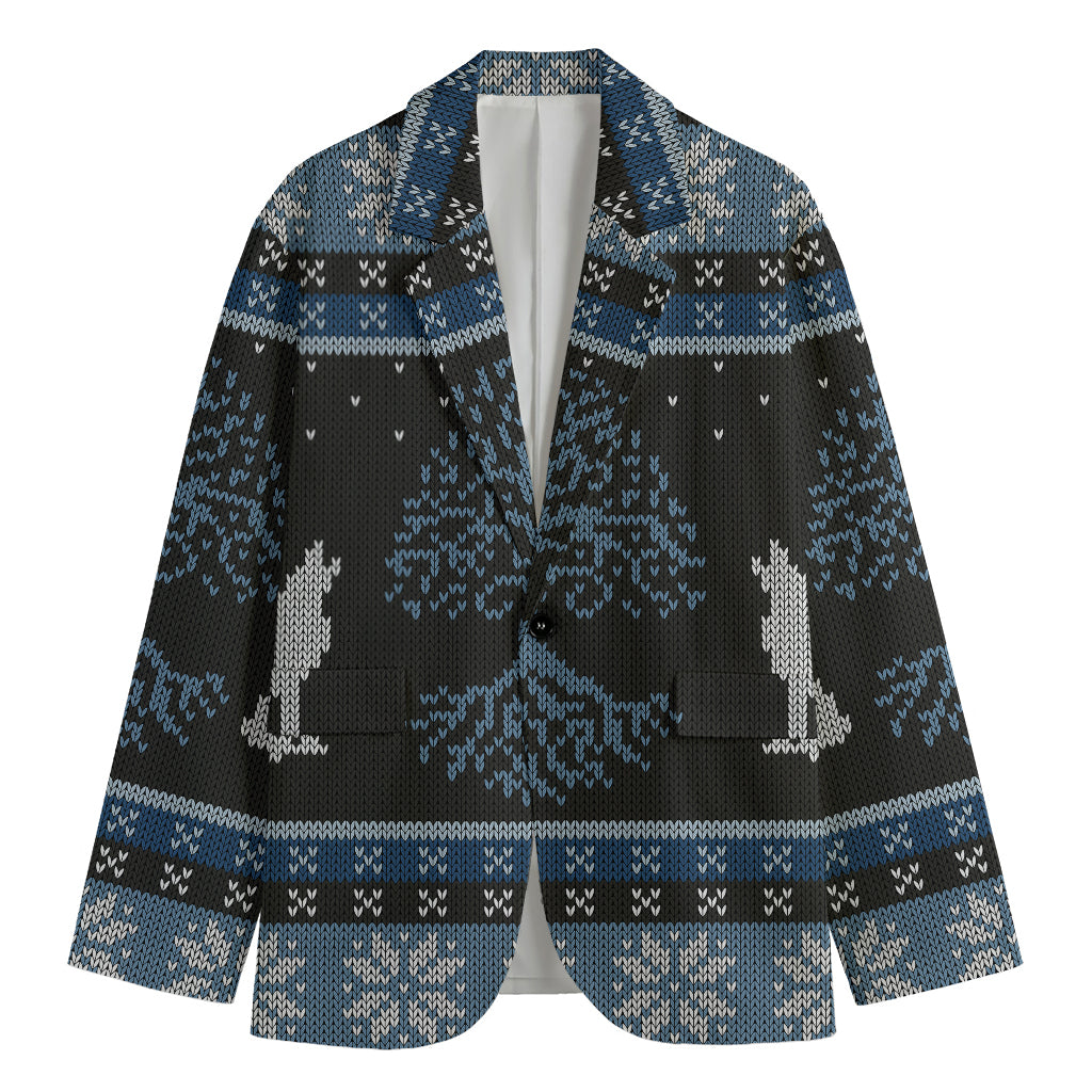 Tree Of Life And Howling Wolves Print Men's Cotton Blazer