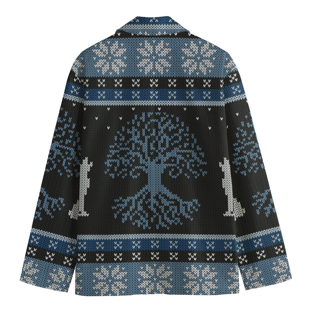 Tree Of Life And Howling Wolves Print Men's Cotton Blazer
