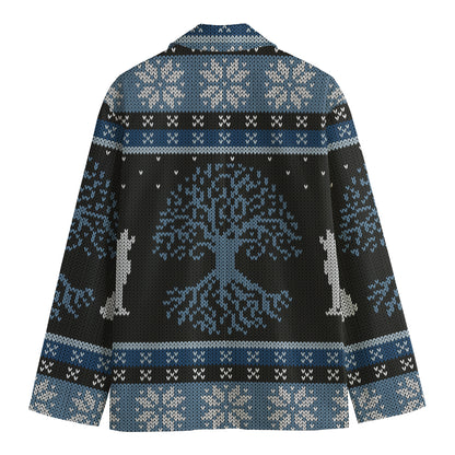 Tree Of Life And Howling Wolves Print Men's Cotton Blazer