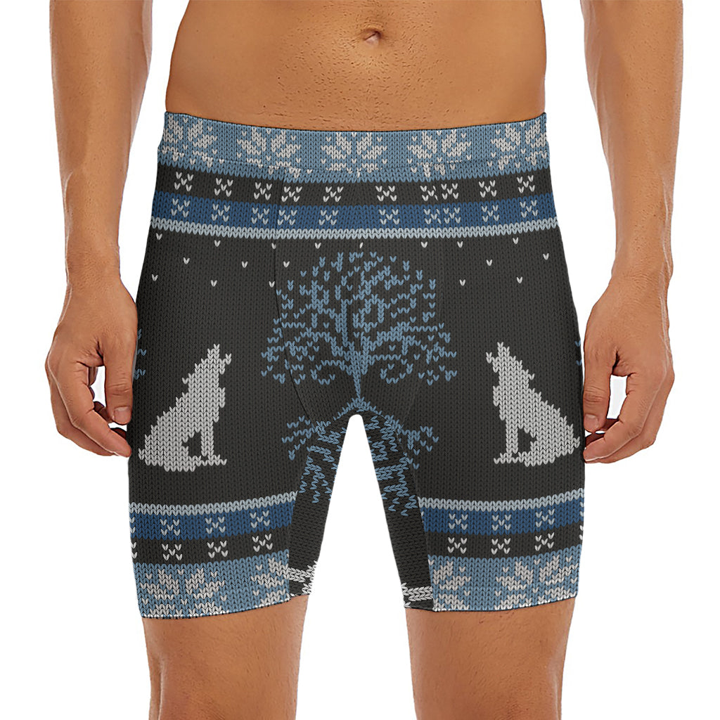 Tree Of Life And Howling Wolves Print Men's Long Boxer Briefs