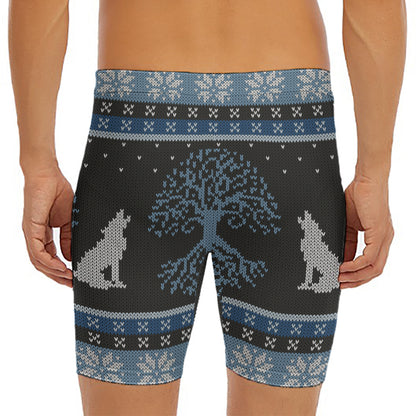 Tree Of Life And Howling Wolves Print Men's Long Boxer Briefs
