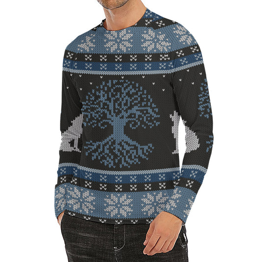 Tree Of Life And Howling Wolves Print Men's Long Sleeve Rash Guard