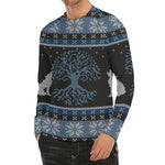 Tree Of Life And Howling Wolves Print Men's Long Sleeve Rash Guard