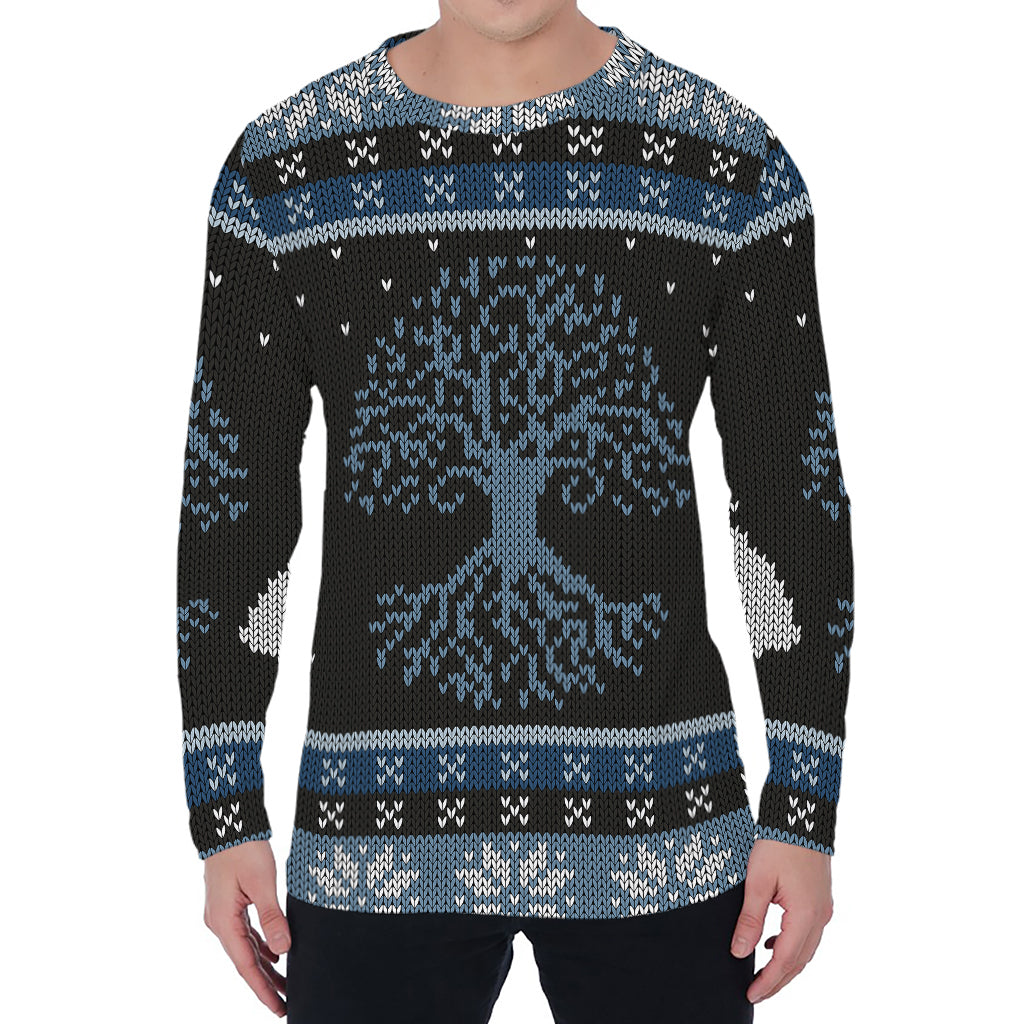 Tree Of Life And Howling Wolves Print Men's Long Sleeve T-Shirt