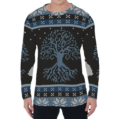 Tree Of Life And Howling Wolves Print Men's Long Sleeve T-Shirt