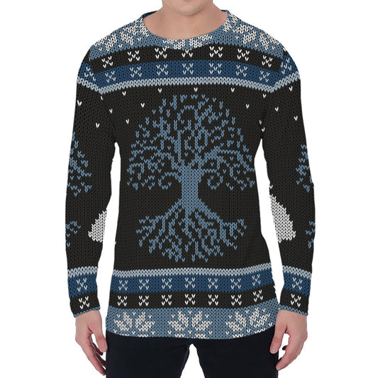 Tree Of Life And Howling Wolves Print Men's Long Sleeve T-Shirt