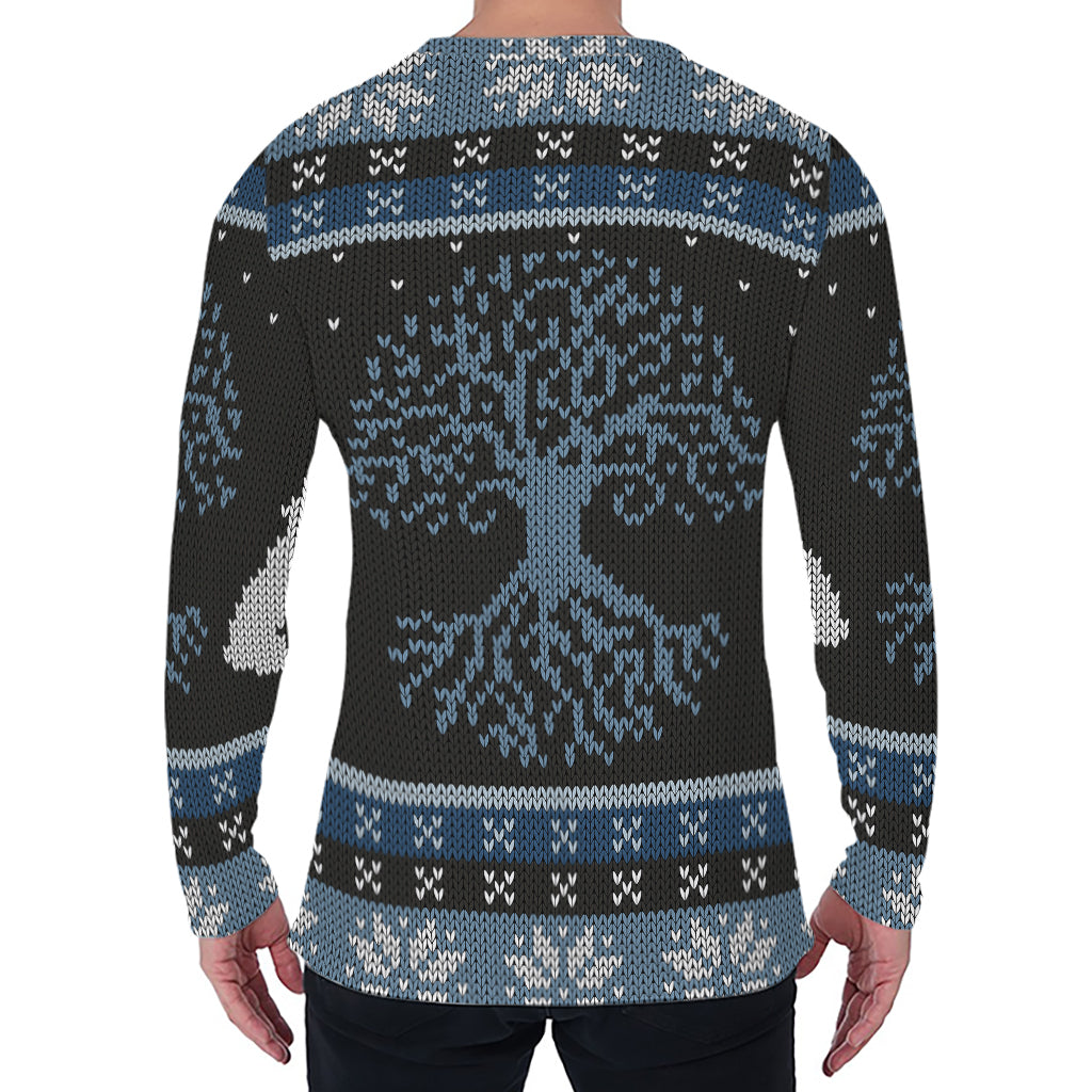 Tree Of Life And Howling Wolves Print Men's Long Sleeve T-Shirt