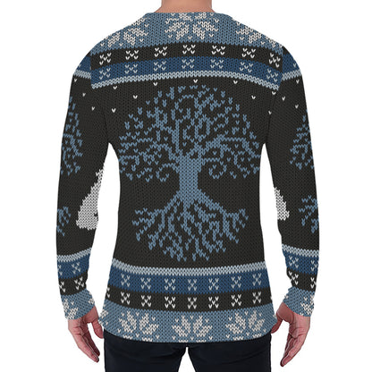 Tree Of Life And Howling Wolves Print Men's Long Sleeve T-Shirt