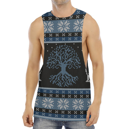 Tree Of Life And Howling Wolves Print Men's Muscle Tank Top