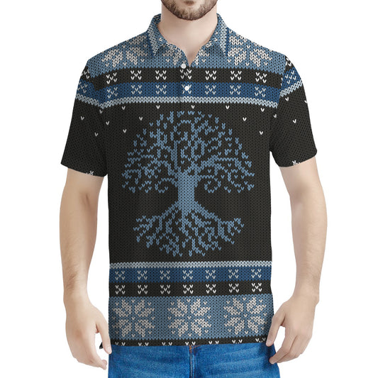 Tree Of Life And Howling Wolves Print Men's Polo Shirt