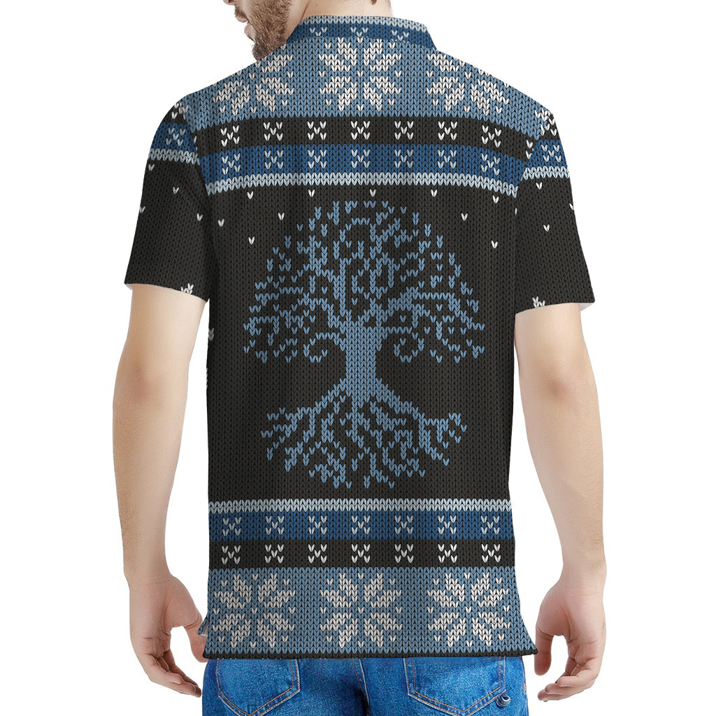 Tree Of Life And Howling Wolves Print Men's Polo Shirt