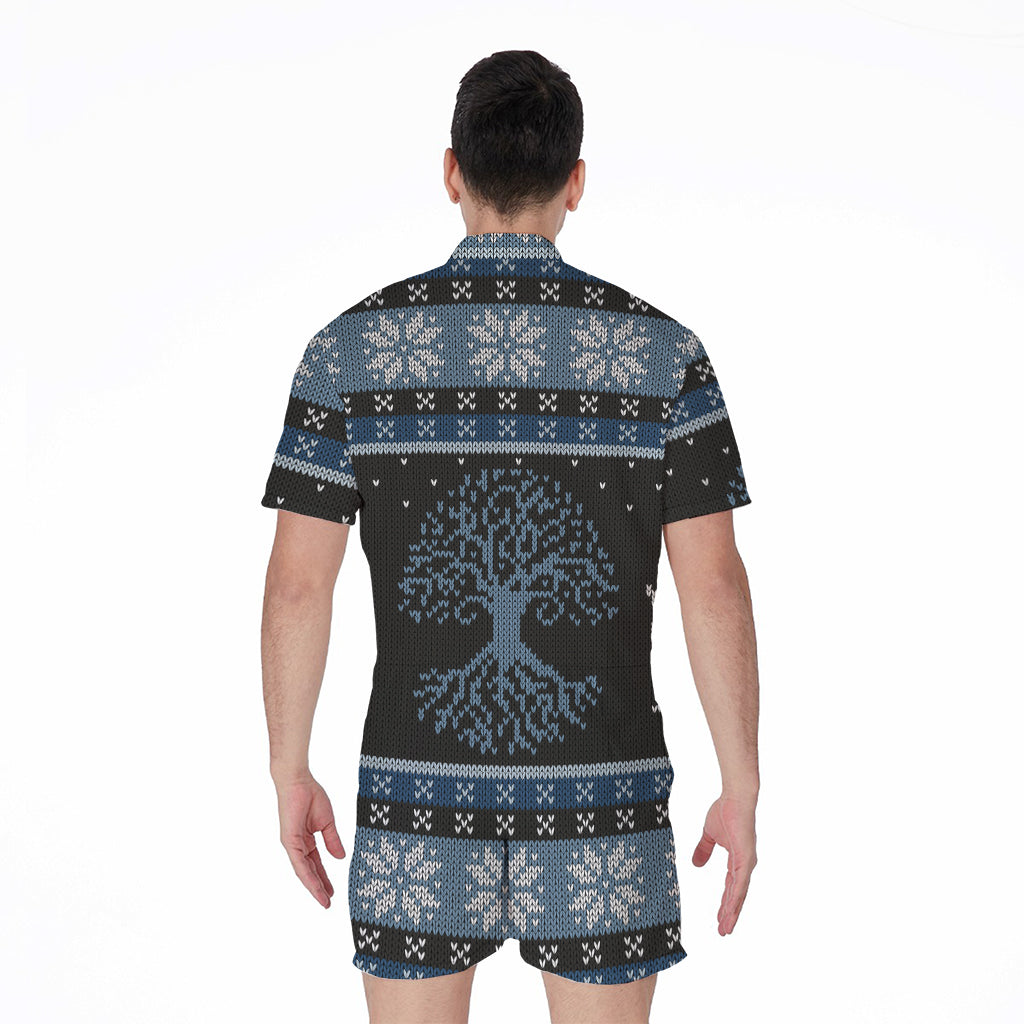 Tree Of Life And Howling Wolves Print Men's Rompers