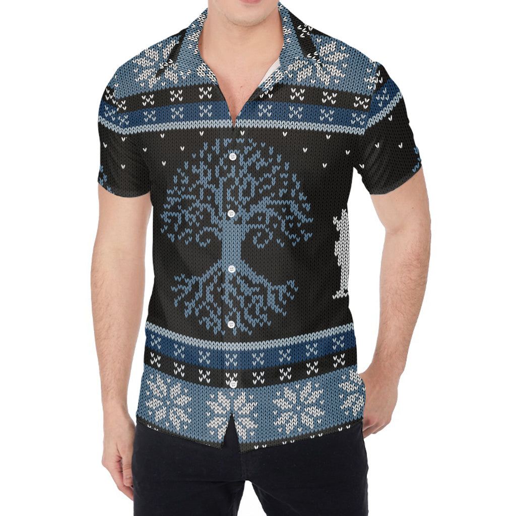 Tree Of Life And Howling Wolves Print Men's Shirt