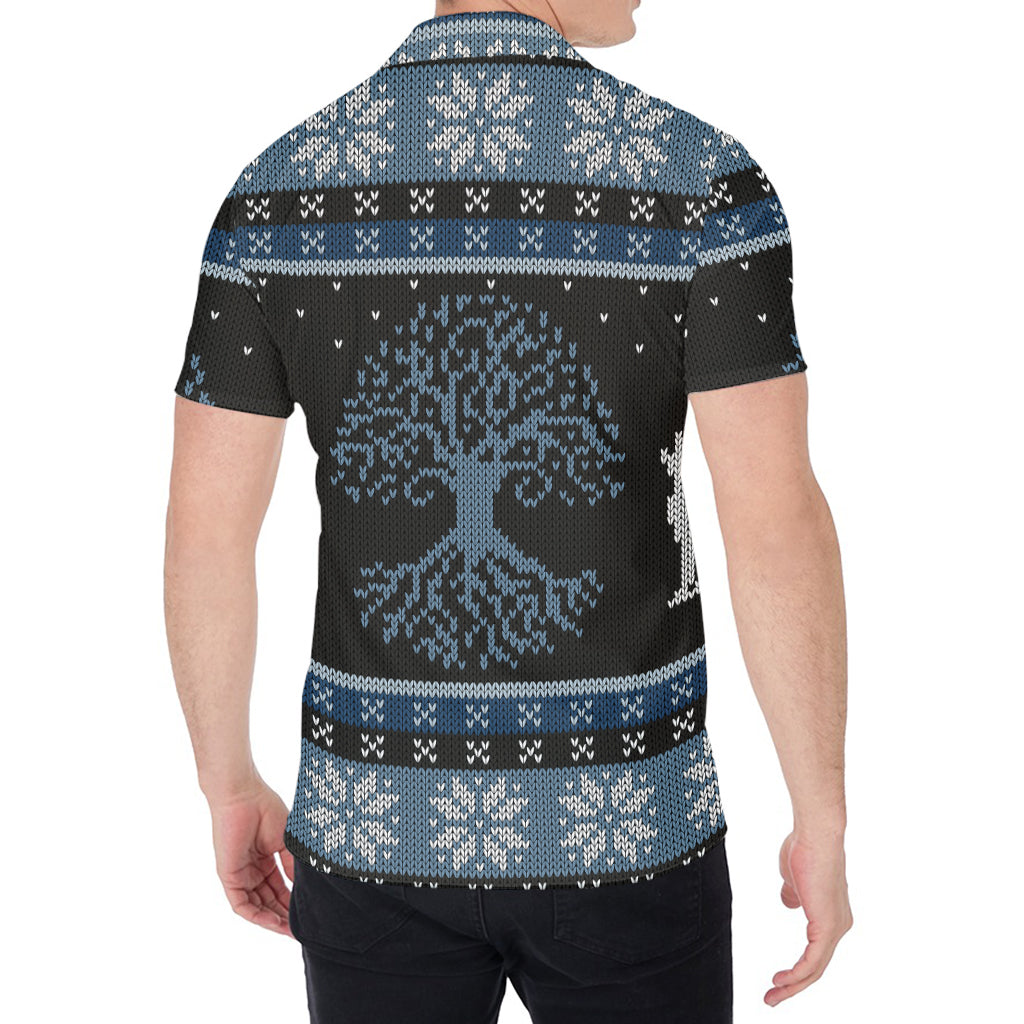 Tree Of Life And Howling Wolves Print Men's Shirt
