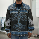 Tree Of Life And Howling Wolves Print Men's Shirt Jacket