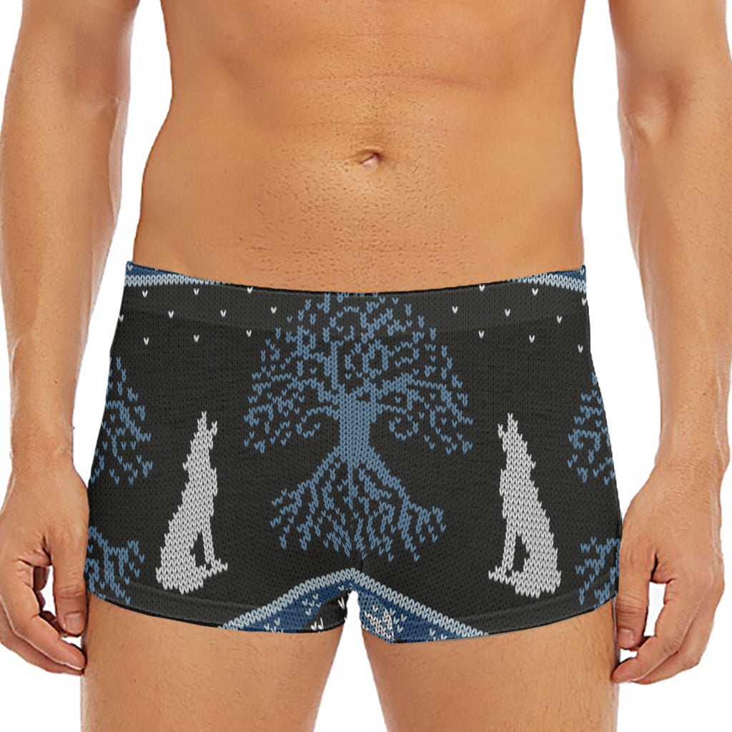 Tree Of Life And Howling Wolves Print Men's Short Boxer Briefs