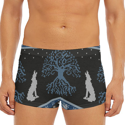 Tree Of Life And Howling Wolves Print Men's Short Boxer Briefs