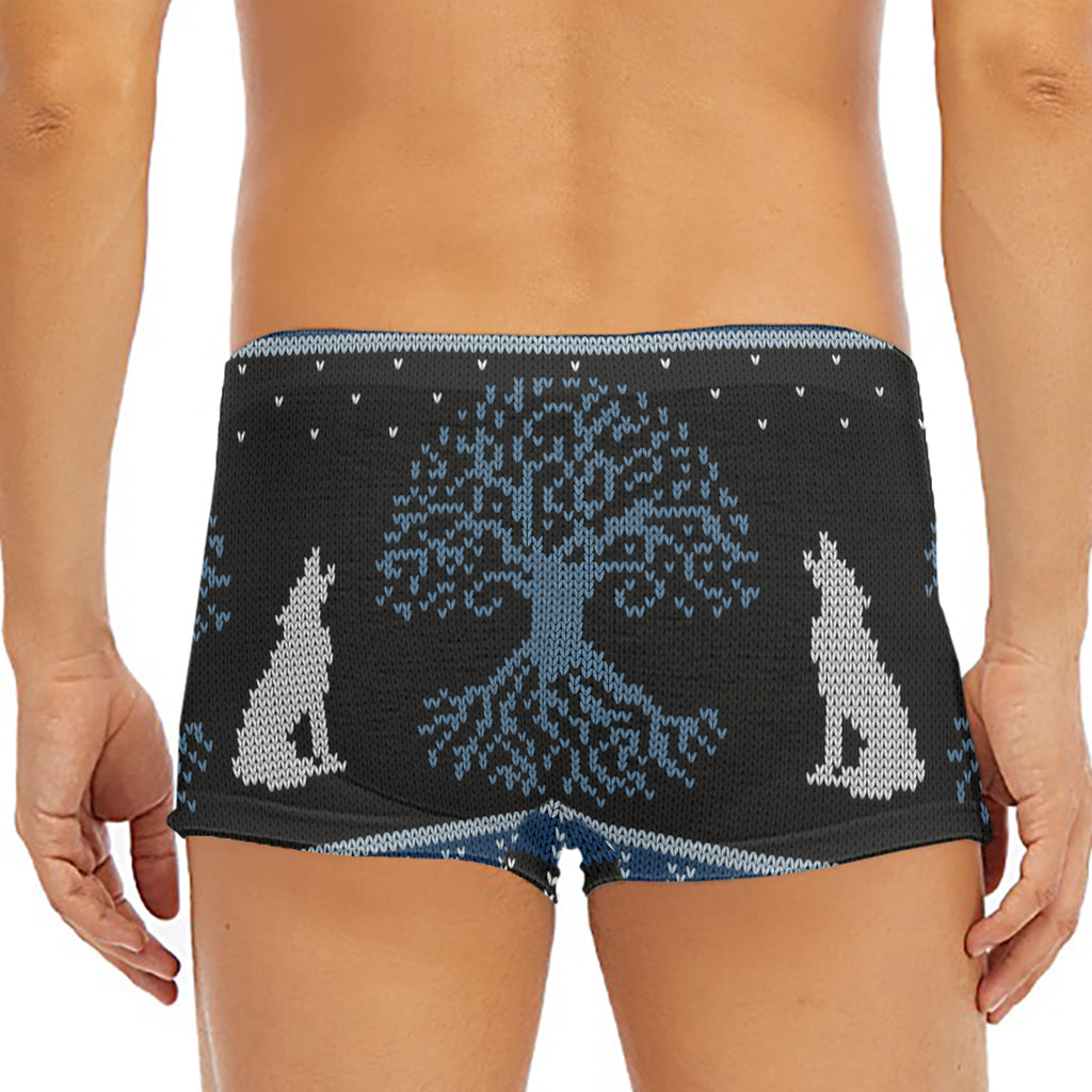 Tree Of Life And Howling Wolves Print Men's Short Boxer Briefs