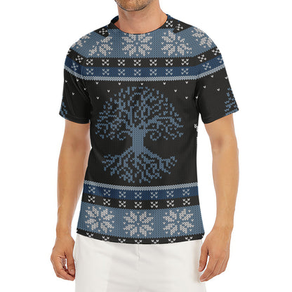 Tree Of Life And Howling Wolves Print Men's Short Sleeve Rash Guard