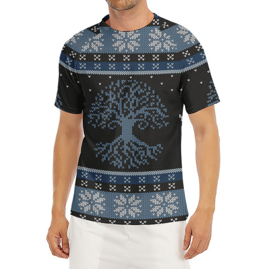 Tree Of Life And Howling Wolves Print Men's Short Sleeve Rash Guard