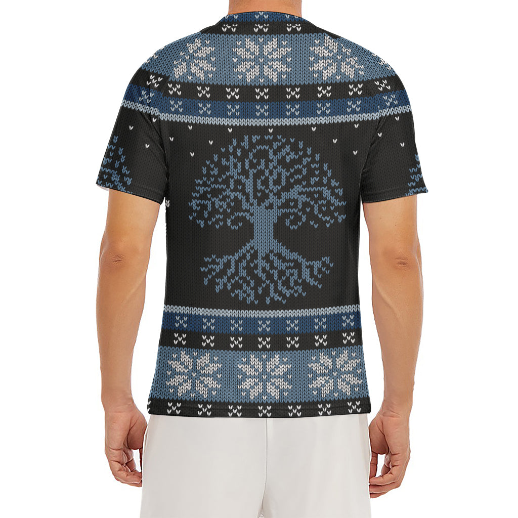 Tree Of Life And Howling Wolves Print Men's Short Sleeve Rash Guard