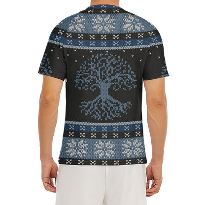Tree Of Life And Howling Wolves Print Men's Short Sleeve Rash Guard