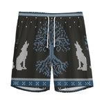 Tree Of Life And Howling Wolves Print Men's Sports Shorts
