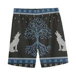 Tree Of Life And Howling Wolves Print Men's Sports Shorts