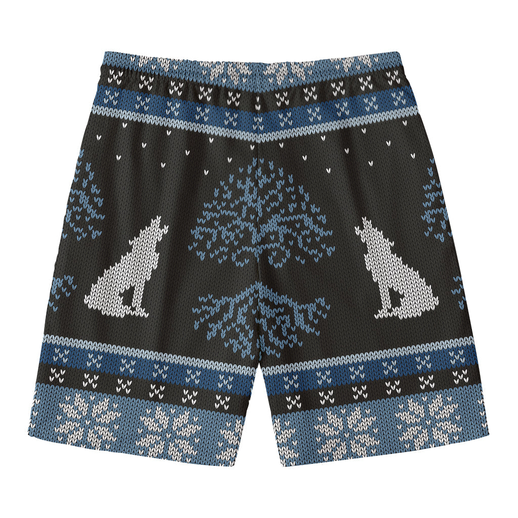Tree Of Life And Howling Wolves Print Men's Swim Trunks