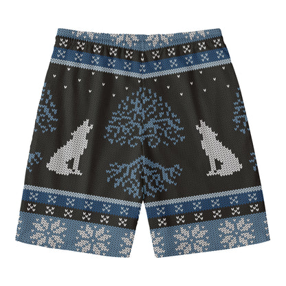 Tree Of Life And Howling Wolves Print Men's Swim Trunks