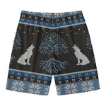 Tree Of Life And Howling Wolves Print Men's Swim Trunks
