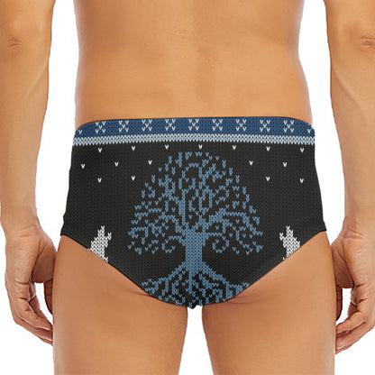 Tree Of Life And Howling Wolves Print Men's Triangle Swim Briefs