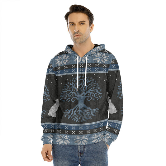 Tree Of Life And Howling Wolves Print Men's Velvet Pullover Hoodie
