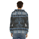 Tree Of Life And Howling Wolves Print Men's Velvet Pullover Hoodie
