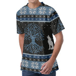 Tree Of Life And Howling Wolves Print Men's Velvet T-Shirt