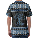 Tree Of Life And Howling Wolves Print Men's Velvet T-Shirt