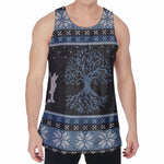 Tree Of Life And Howling Wolves Print Men's Velvet Tank Top