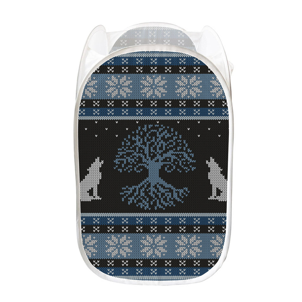 Tree Of Life And Howling Wolves Print Mesh Laundry Hamper