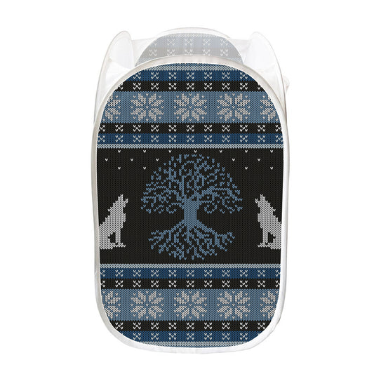 Tree Of Life And Howling Wolves Print Mesh Laundry Hamper