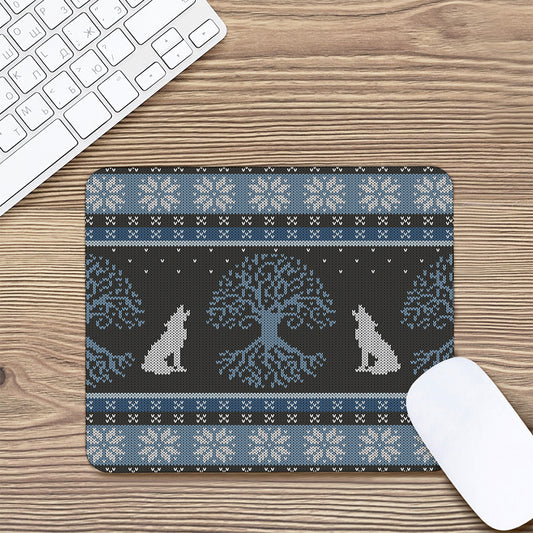Tree Of Life And Howling Wolves Print Mouse Pad