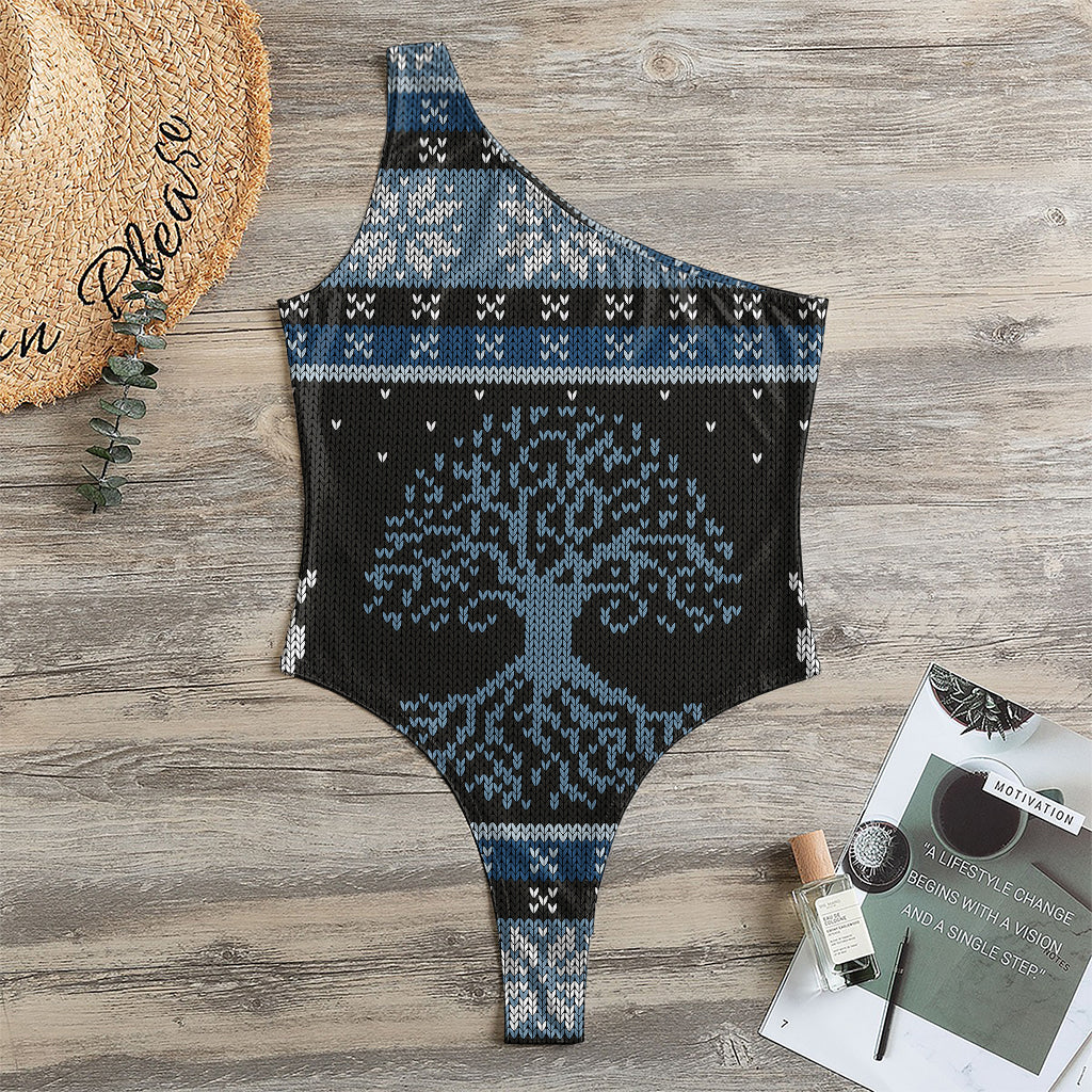 Tree Of Life And Howling Wolves Print One Shoulder Bodysuit