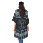 Tree Of Life And Howling Wolves Print Open Front Beach Cover Up