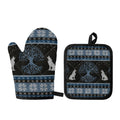 Tree Of Life And Howling Wolves Print Oven Mitt And Pot Holder Set