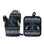 Tree Of Life And Howling Wolves Print Oven Mitt And Pot Holder Set