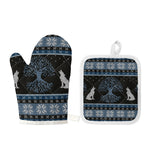 Tree Of Life And Howling Wolves Print Oven Mitt And Pot Holder Set