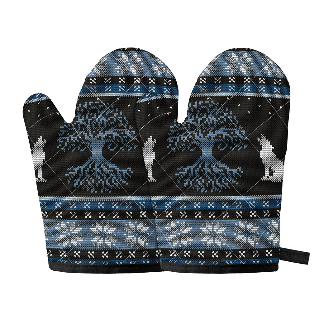 Tree Of Life And Howling Wolves Print Oven Mitts