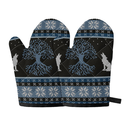 Tree Of Life And Howling Wolves Print Oven Mitts