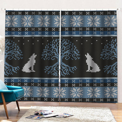Tree Of Life And Howling Wolves Print Pencil Pleat Curtains