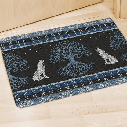 Tree Of Life And Howling Wolves Print Polyester Doormat